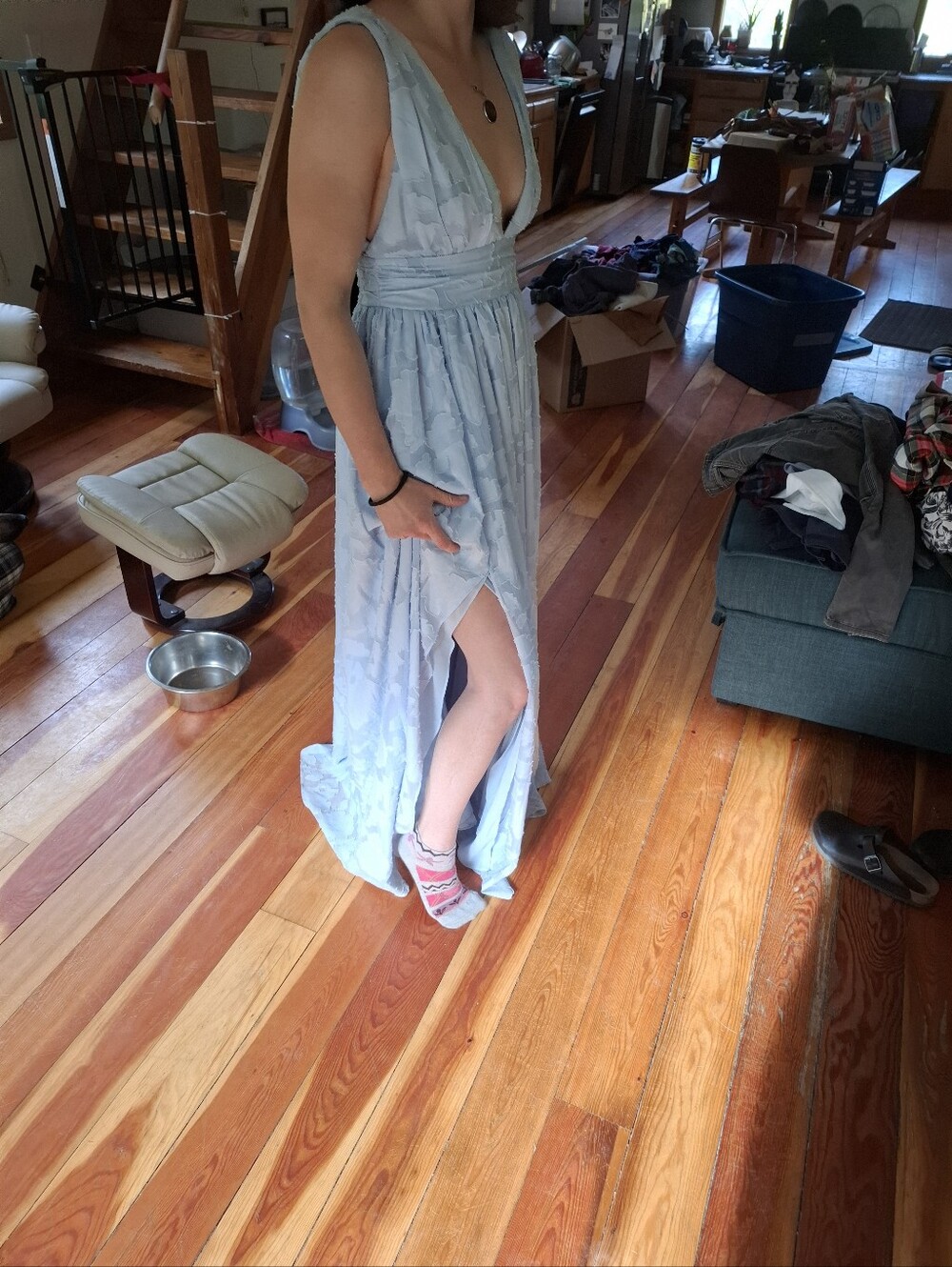 Lulu's Powder Blue V-Neck Chiffon Wedding Gown